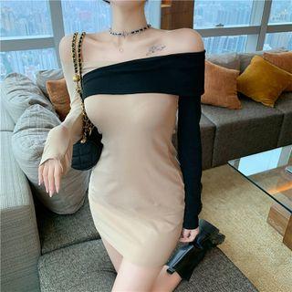 Off-shoulder Two-tone Panel Dress