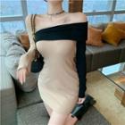 Off-shoulder Two-tone Panel Dress