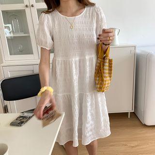 Puff-sleeve Mini A-line Crinkle Dress