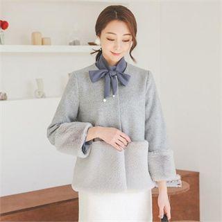 Round-neck Fuax-fur Trim Jacket