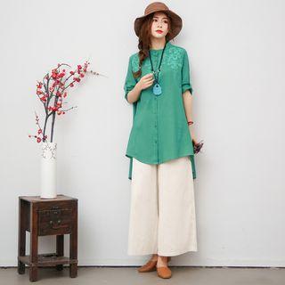 Set: Embroidered Oversized Shirt + Wide-leg Pants