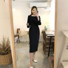 Contrast-collar Sheath Midi Dress Black - One Size