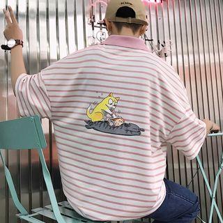Printed Striped Short-sleeve Polo Shirt