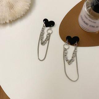 Heart Chained Alloy Dangle Earring 1 Pair - Silver & Black - One Size