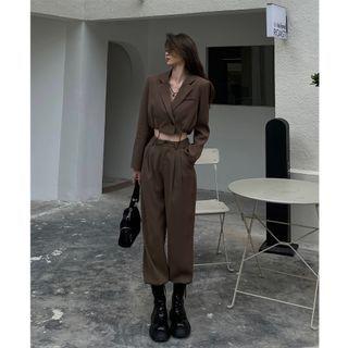 Set: Drawstring Cropped Blazer + Harem Pants