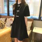 Short Sleeve Lace Trim Mini Dress Black - One Size