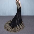 Embroidered Sleeveless Mermaid Evening Gown With Train