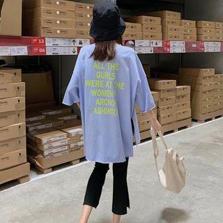 3/4-sleeve Lettering T-shirt / Cropped Boot-cut Pants