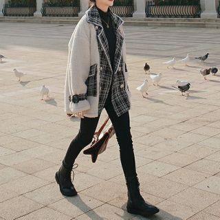 Plaid Panel Furry Jacket