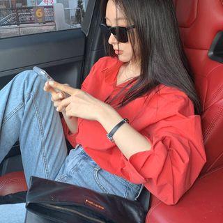 Vivid Color Cotton Shirt Red - One Size