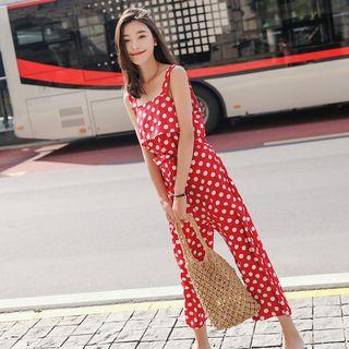 Set: Polka Dot Wide-strap Top + Cropped Pants