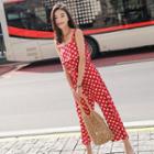 Set: Polka Dot Wide-strap Top + Cropped Pants