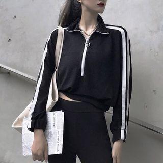 Contrast Trim Cropped Pullover Black - One Size