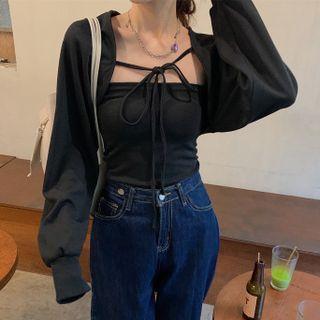 Set: Tube Top + Tie-strap Cropped Cardigan