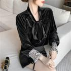 Sequined Tie-neck Blouse