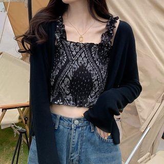 Print Crop Tank Top / Cardigan