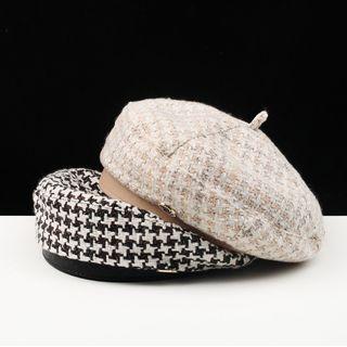 Houndstooth Tweed Beret