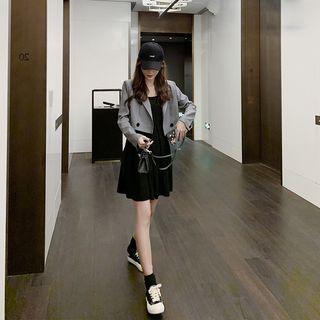 Set: Double-breasted Cropped Blazer + Sleeveless Mini A-line Dress