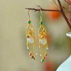 Gemstone Alloy Fringed Earring 1 Pair - With Box - Earring - Gold - One Size