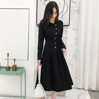 Asymmetric Buttoned A-line Dress