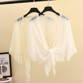 Crochet Trim Tie-front Chiffon Jacket