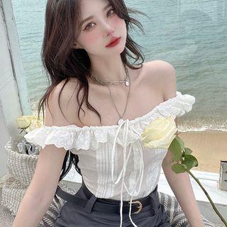 Off-shoulder Frill Trim Fitted Top