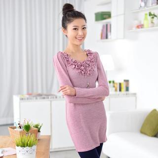 Long-sleeve Embellished Neckline Top