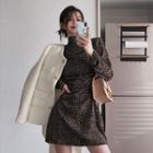Corduroy High-neck Leopard Print Dress