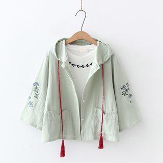 3/4-sleeve Embroidered Hooded Jacket