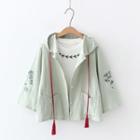 3/4-sleeve Embroidered Hooded Jacket