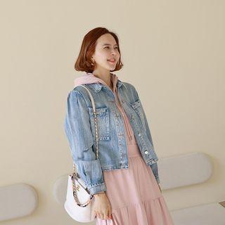 Crop Denim Shirt Jacket Light Blue - One Size