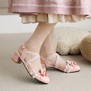 Bow Lace Trim Chunky Heel Sandals