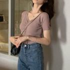 Short Sleeve V-neck Plain Top