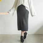 Wool Blend Long Knit Skirt