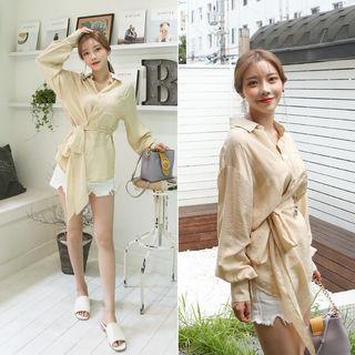 Loose-fit Crepe Shirt With Tie-belt Beige - One Size