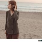Double Breast V-neck Long Sleeve Top