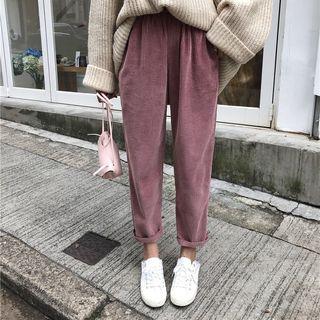 Corduroy Straight-fit Pants Mauve Purple - One Size