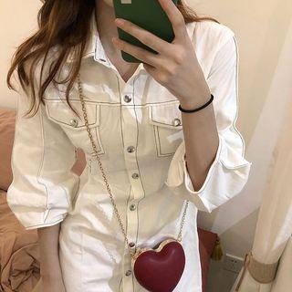 3/4-sleeve Midi Denim Shirtdress White - One Size