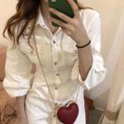 3/4-sleeve Midi Denim Shirtdress White - One Size