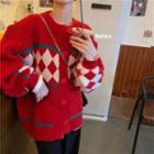 Color Block Argyle Cardigan