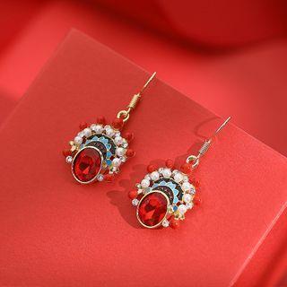 925 Sterling Silver Chinese Opera Dangle Earring 1 Pair - Red - One Size
