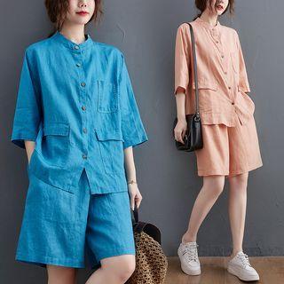 Set: Elbow-sleeve Blouse + Loose Fit Shorts