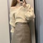 Off-shoulder Bubble Long-sleeve Knit Top