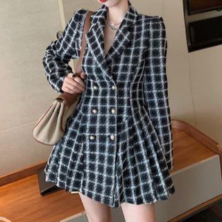 Double Breasted Plaid Mini Coat Dress