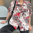 Printed Short-sleeve Shirt Red & White - One Size