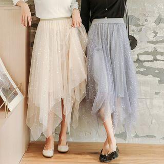 A-line Asymmetric Midi Mesh Skirt