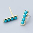 925 Sterling Silver Bead Bar Earring 1 Pair - S925 Silver - Blue Beads - Gold - One Size