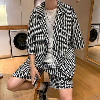 Set: Elbow-sleeve Print Shirt + Wide Leg Shorts