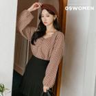 Frilled Sweetheart-neck Gingham Blouse