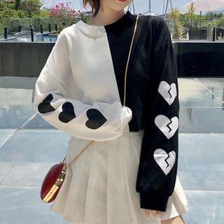 Heart Print Two-tone Pullover